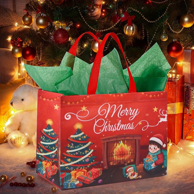 6PCS Large Christmas Gift Bags Handles Reusable Nonwoven Big