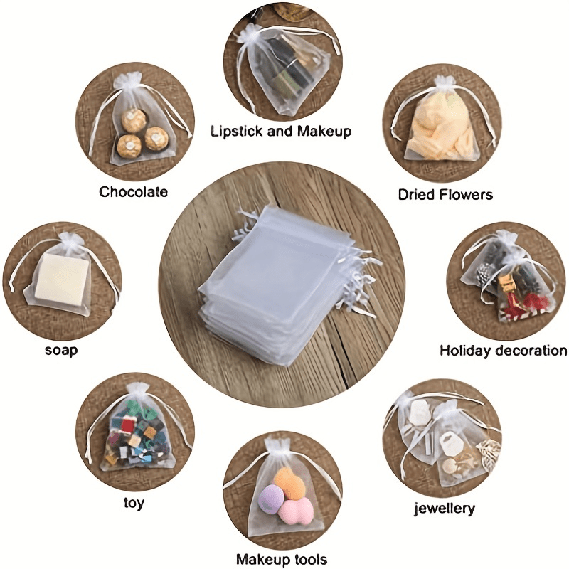 10pcs Transparent Wedding Gift Bag Drawstring Bathroom Soap Makeup Gauze Gift