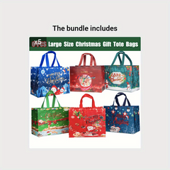 6pcs Gilding Christmas Gift Bags Reusable Tote Bags with Handles