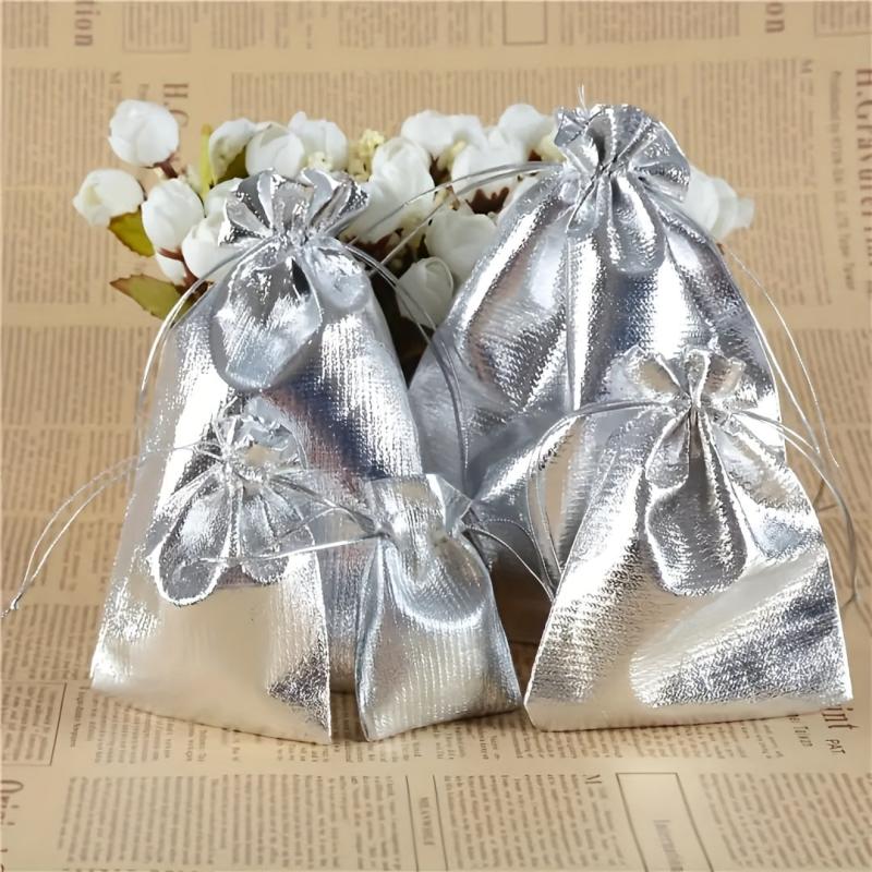 10pcs Golden & Silvery Fabric Gift Bags - Drawstring Closure