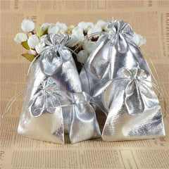 10pcs Golden & Silvery Fabric Gift Bags - Drawstring Closure