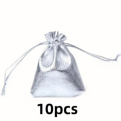 10pcs Golden & Silvery Fabric Gift Bags - Drawstring Closure