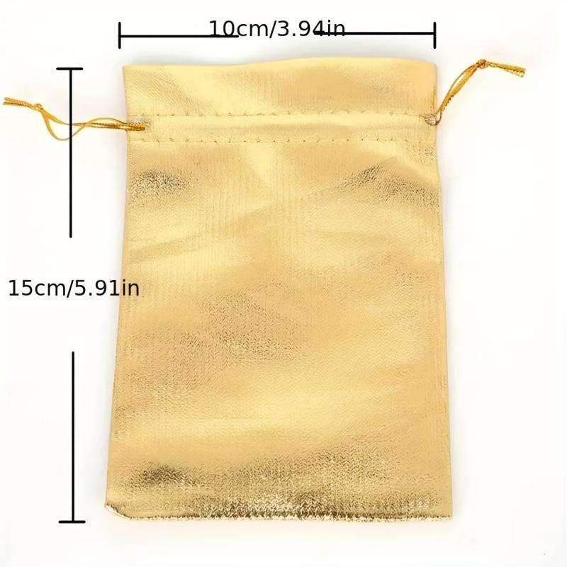 10pcs Golden & Silvery Fabric Gift Bags - Drawstring Closure