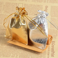 10pcs Golden & Silvery Fabric Gift Bags - Drawstring Closure