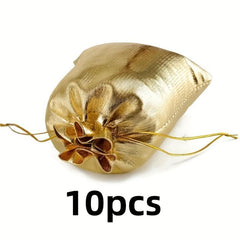 10pcs Golden & Silvery Fabric Gift Bags - Drawstring Closure