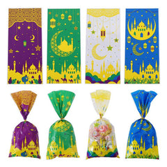 50pcs Eid Mubarak Gift Bags Plastic OPP Candy Cookie Bag Ramadan Kareem Decorati