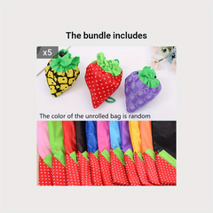 3pcs Reusable Strawberry Animal Shopping Bags - Foldable Cartoons
