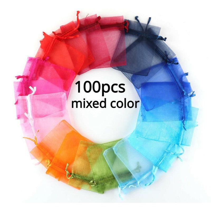100pcs Organza Bags Mix Satin Drawstring Organza Pouch