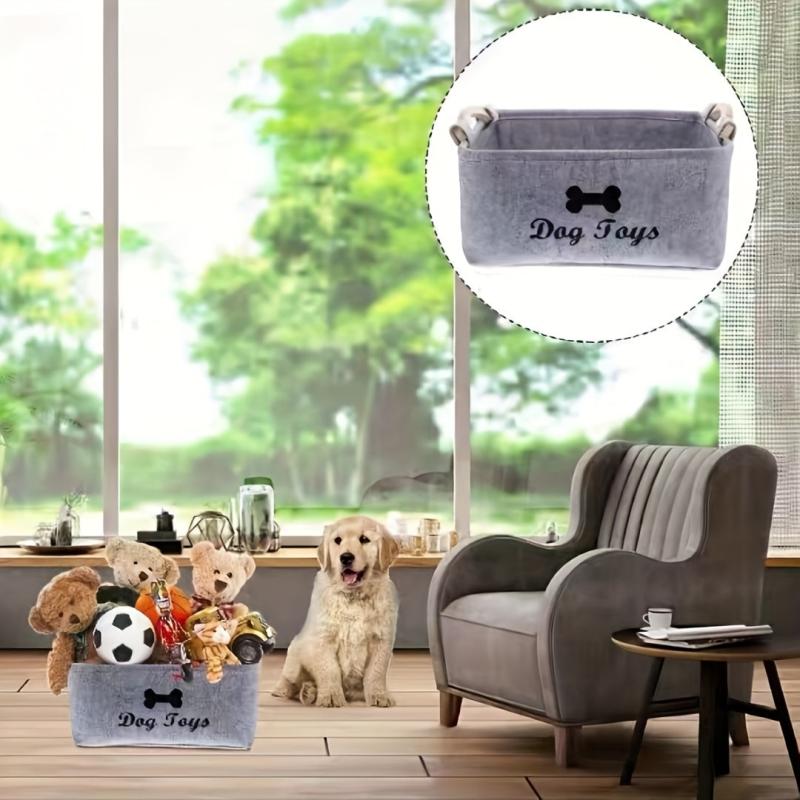 Storage Basket with Wooden Handle for Pets and Clothes
