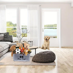 Storage Basket with Wooden Handle for Pets and Clothes