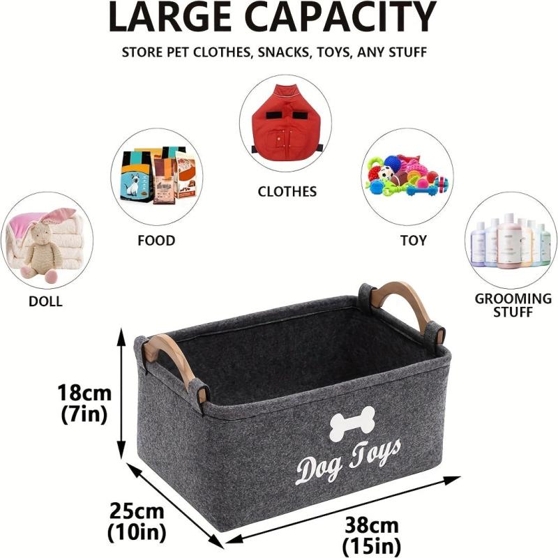 Storage Basket with Wooden Handle for Pets and Clothes