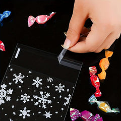 100pcs Christmas Snow Plastic Bag Resealable Transparent Bag