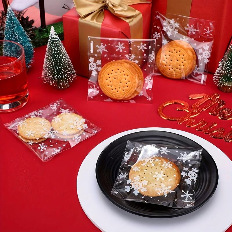 100pcs Christmas Snow Plastic Bag Resealable Transparent Bag