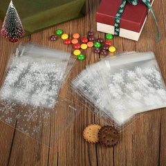 100pcs Christmas Snow Plastic Bag Resealable Transparent Bag