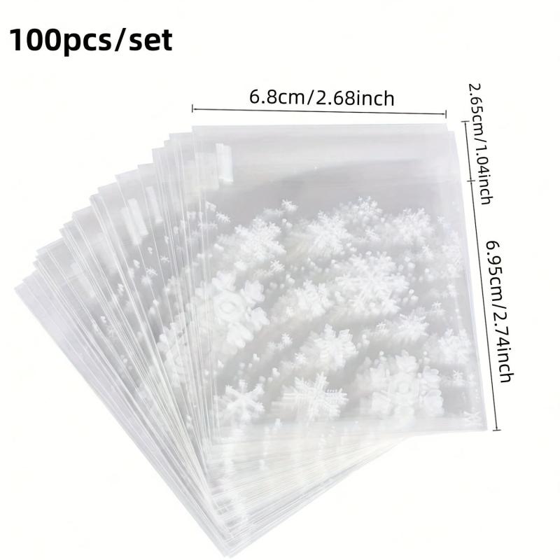 100pcs Christmas Snow Plastic Bag Resealable Transparent Bag