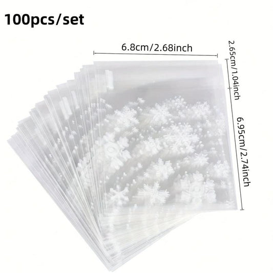 100pcs Christmas Snow Plastic Bag Resealable Transparent Bag
