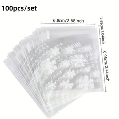 100pcs Christmas Snow Plastic Bag Resealable Transparent Bag