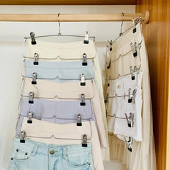 Space Saving Metal Layer Pants Trousers Skirt Hanger with Non Slip Clips