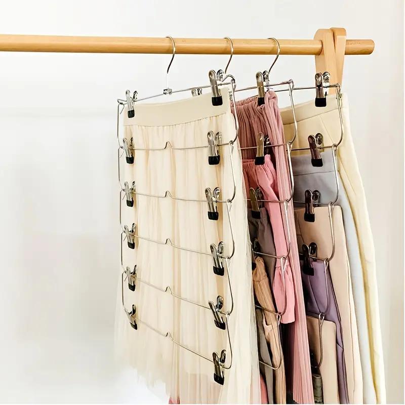 Space Saving Metal Layer Pants Trousers Skirt Hanger with Non Slip Clips