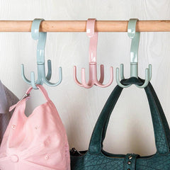 Rotated Hanger with 4 Hooks Wardrobe Clothes Bag Shoe Belt Scarf Rack