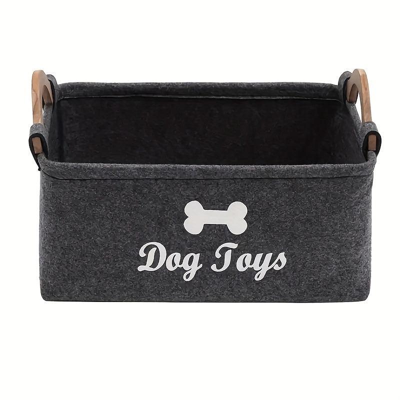 Pet Toy Storage Basket Felt Box Organizer With Wooden Handle for Cats & Dogs
