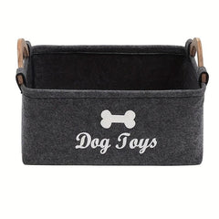 Pet Toy Storage Basket Felt Box Organizer With Wooden Handle for Cats & Dogs