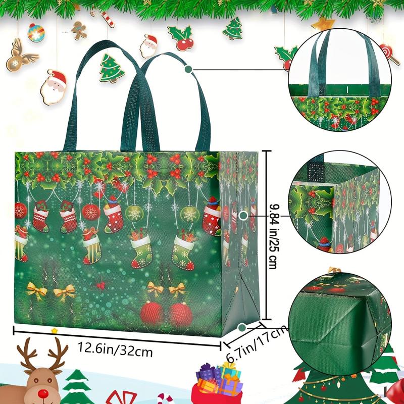 8pcs Christmas Gift Bags Holiday Tote Bags Party Supplies Reusable Non Woven Sho