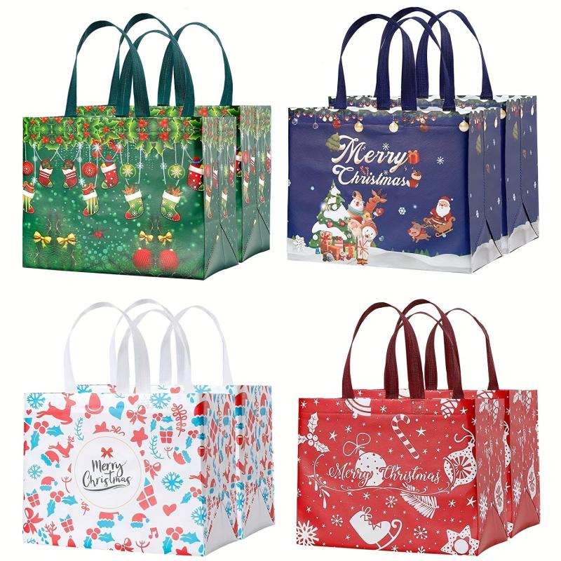 8pcs Christmas Gift Bags Holiday Tote Bags Party Supplies Reusable Non Woven Sho