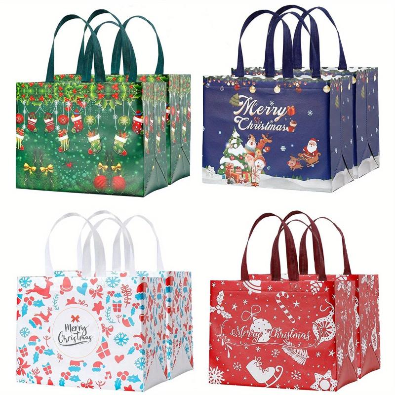 8pcs Christmas Gift Bags Holiday Tote Bags Party Supplies Reusable Non Woven Sho