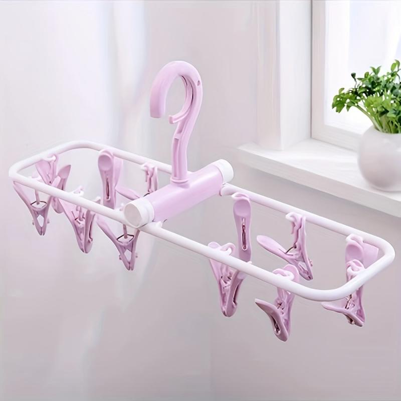 Multifunctional Folding Hanger Clothes Socks Hanger 12 Clips