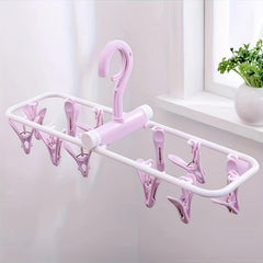 Multifunctional Folding Hanger Clothes Socks Hanger 12 Clips