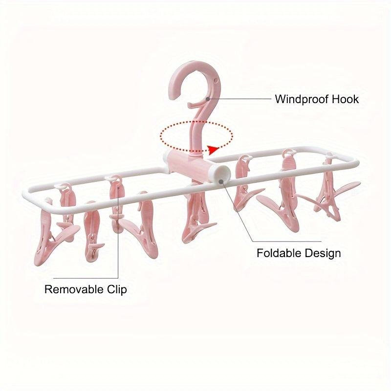 Multifunctional Folding Hanger Clothes Socks Hanger 12 Clips