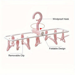 Multifunctional Folding Hanger Clothes Socks Hanger 12 Clips