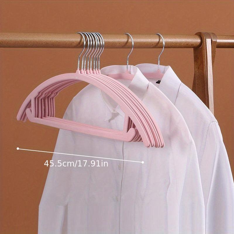 10pcs Non-marking Semi-circular Flocking Hangers for Clothes Storage