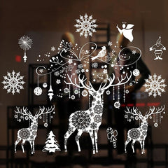 Large Christmas Window Stickers Snowflake Elk Xmas Tree Sticker Merry Christmas