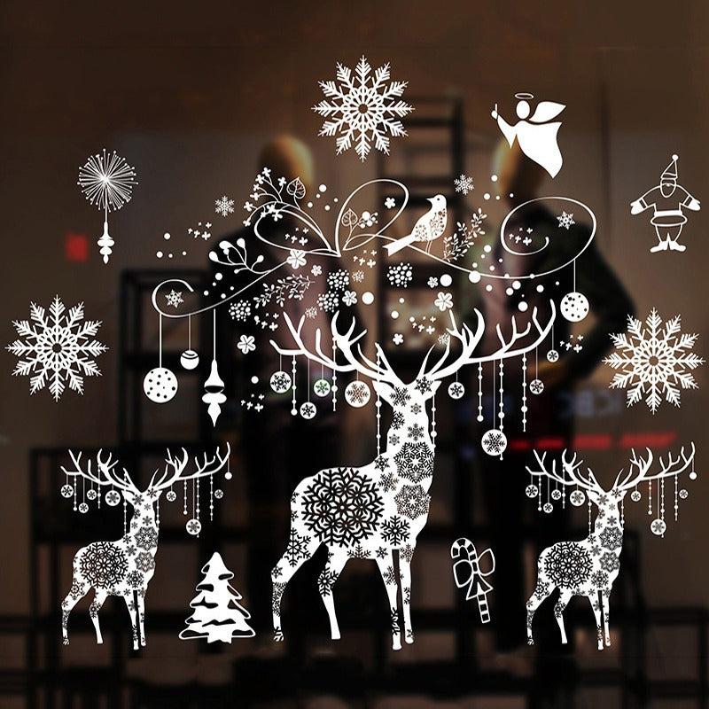 Large Christmas Window Stickers Snowflake Elk Xmas Tree Sticker Merry Christmas