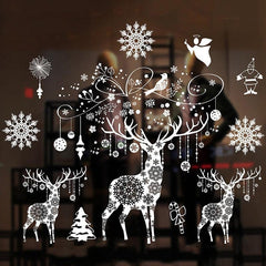 Large Christmas Window Stickers Snowflake Elk Xmas Tree Sticker Merry Christmas