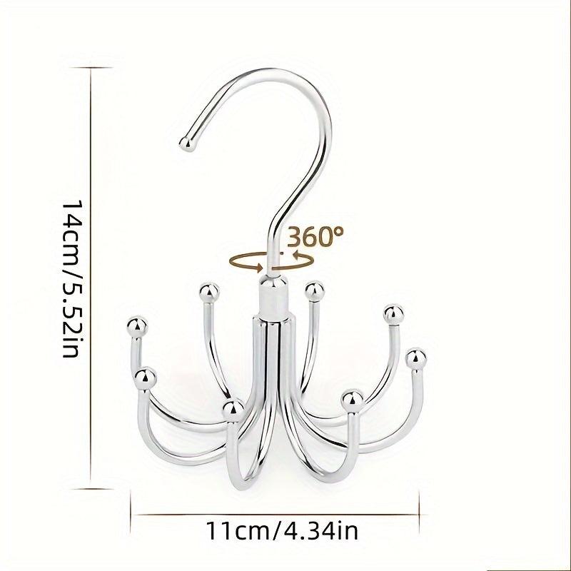 Stainless Steel Rotatable Rack Hook Belt Hanger 8 claw Closet Accessories