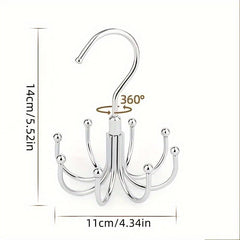 Stainless Steel Rotatable Rack Hook Belt Hanger 8 claw Closet Accessories
