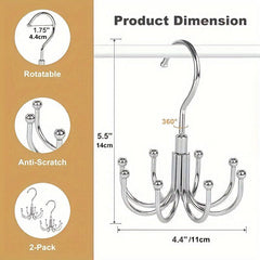 Stainless Steel Rotatable Rack Hook Belt Hanger 8 claw Closet Accessories
