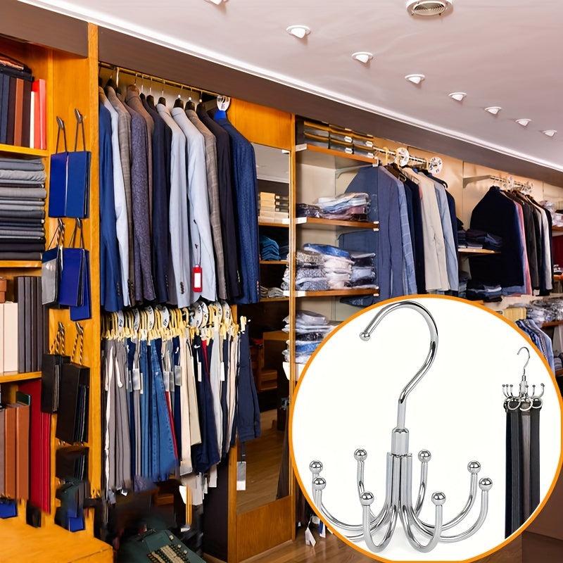 Stainless Steel Rotatable Rack Hook Belt Hanger 8 claw Closet Accessories