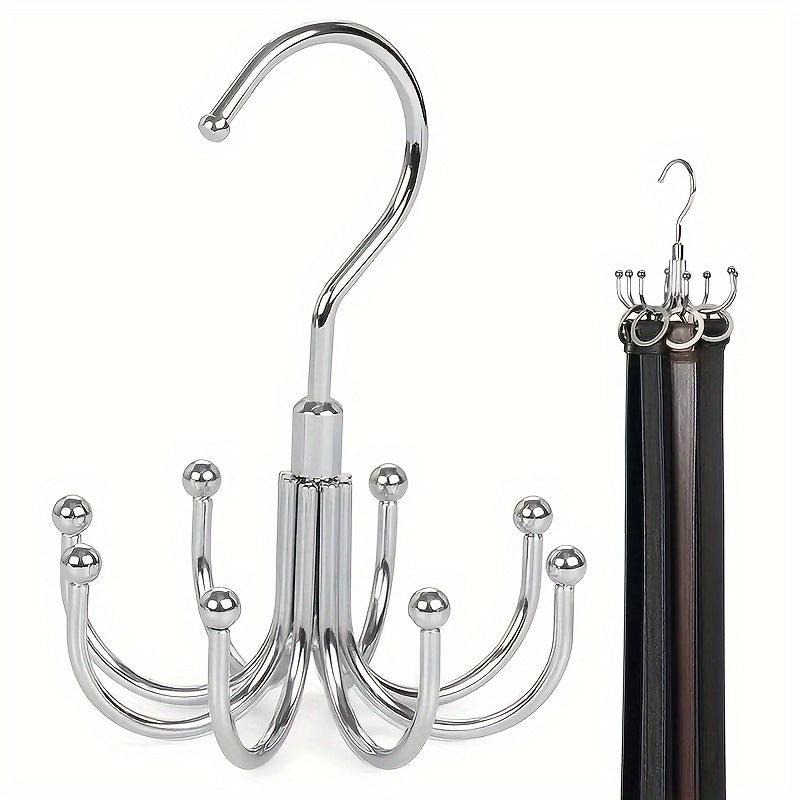 Stainless Steel Rotatable Rack Hook Belt Hanger 8 claw Closet Accessories