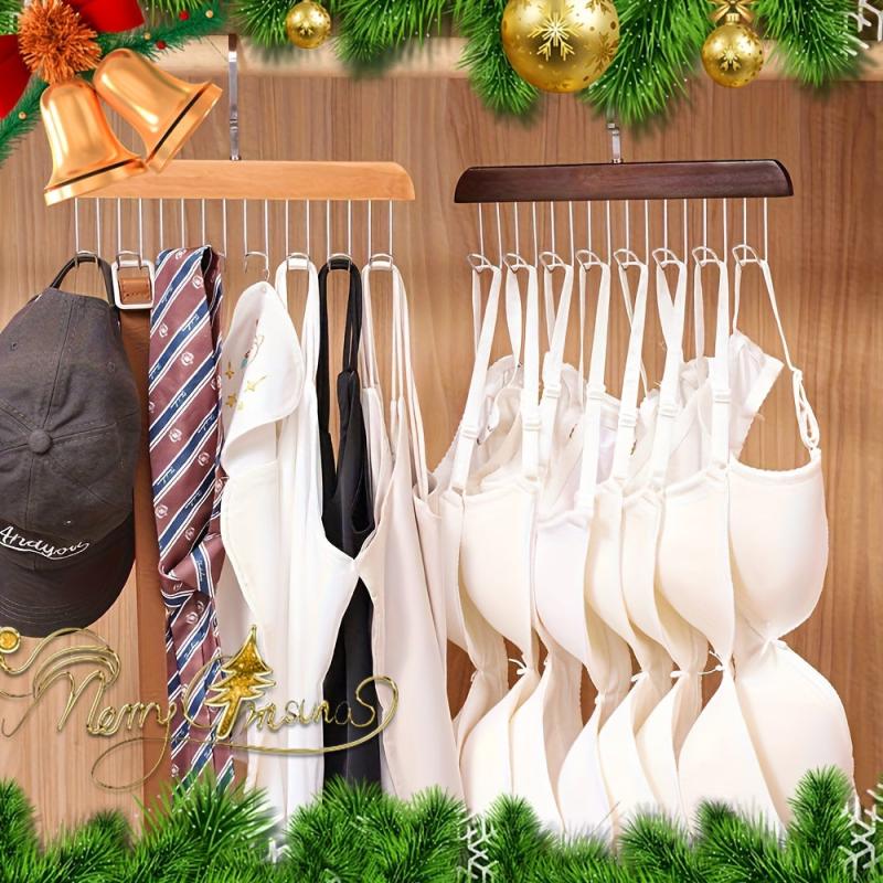 Wooden Hanger with 8 Hooks for Closet Organization