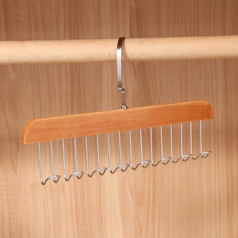 Wooden Hanger with 8 Hooks for Closet Organization