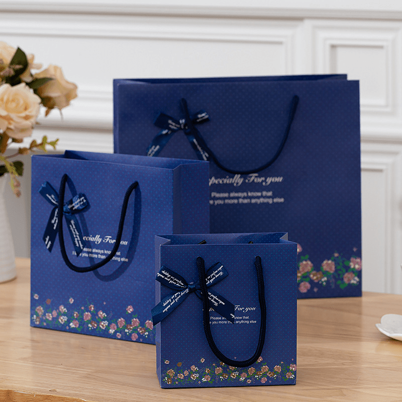 Dark Floral Bow Gift Bag for Any Occasion