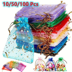 10pcs 50pcs Mixed Moon Star Organza Bags Wedding Party Cookie Bags