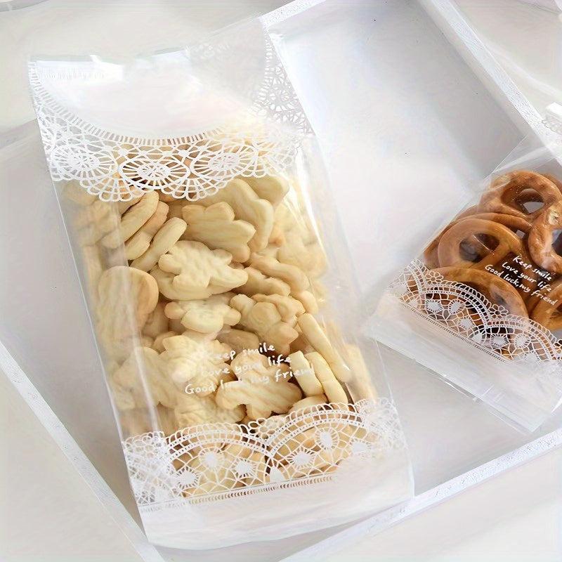 50pcs Clear Lace Self Sealing Cellophane Bags for Cookies Candy Packaging
