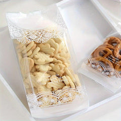 50pcs Clear Lace Self Sealing Cellophane Bags for Cookies Candy Packaging