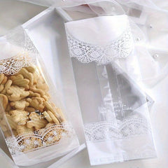 50pcs Clear Lace Self Sealing Cellophane Bags for Cookies Candy Packaging