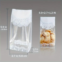 50pcs Clear Lace Self Sealing Cellophane Bags for Cookies Candy Packaging